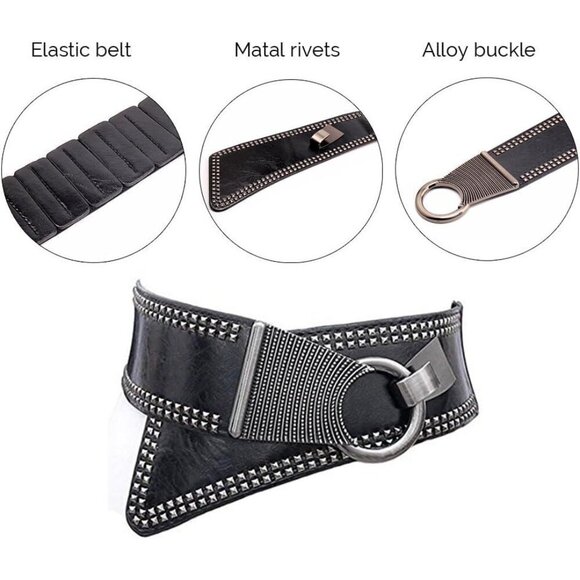 Women\'s Leather Stretch Waist Belt Elastic Cinch with Interlock Buckle main image 6